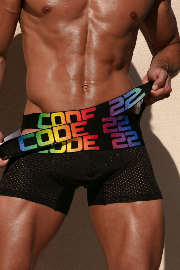 Model Eric by Joan Crisol - CODE 22 underwear Pride Mesh Trunks