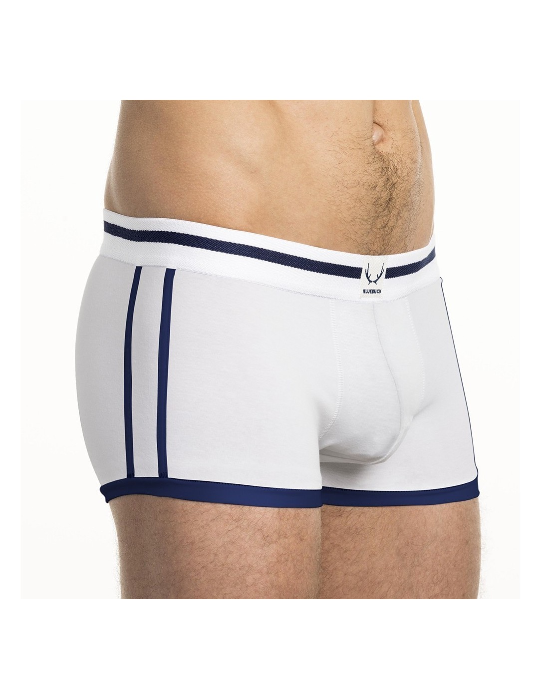 Bluebuck - White Trunks With Navy Binding