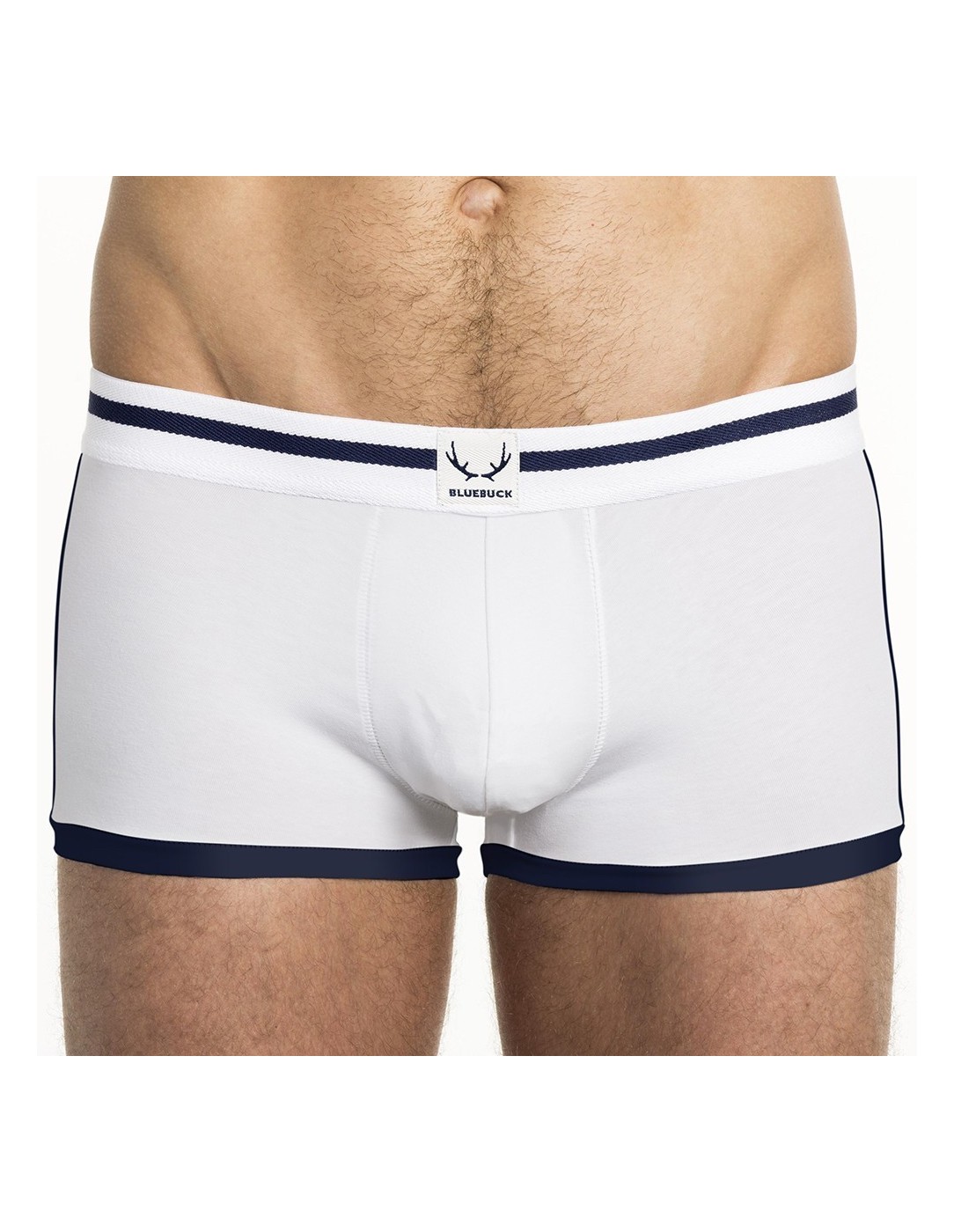 Bluebuck - White Trunks With Navy Binding