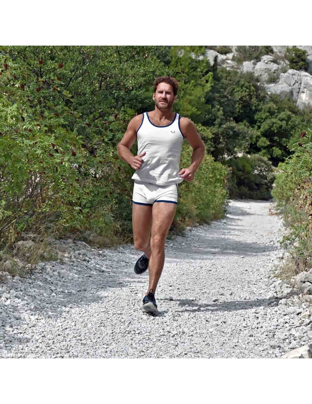 Bluebuck - White Trunks With Navy Binding