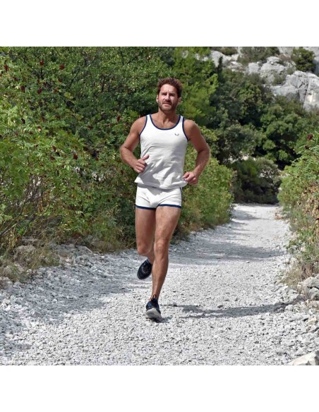 Bluebuck - White Trunks With Navy Binding