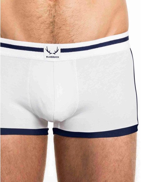 Bluebuck - White Trunks With Navy Binding