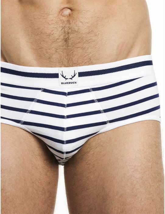 Bluebuck - White Briefs With Stripes