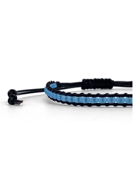 Zosimi Beads - Leather Bracelet - Black and Aqua Blue
