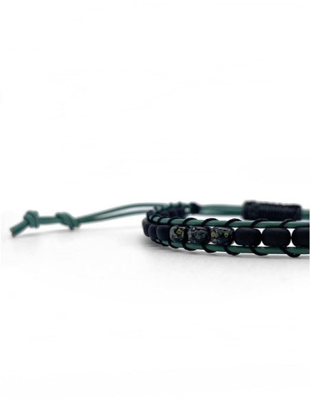 Zosimi Beads - Leather Bracelet - Turquoise with Black and Picasso Smoky Black Beads