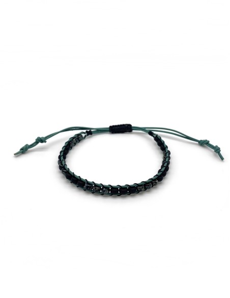 Zosimi Beads - Leather Bracelet - Turquoise with Black and Picasso Smoky Black Beads