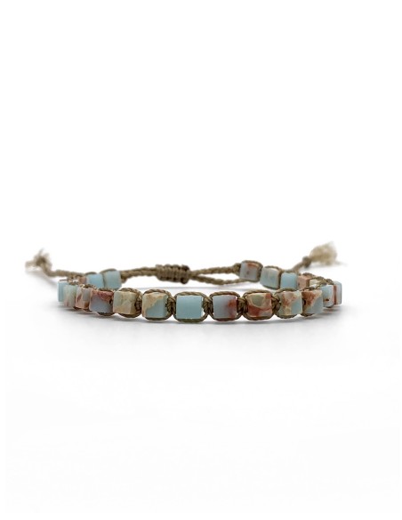 Zosimi Beads - Cubes Gemstone Bracelet - Light Blue/Red Jasper