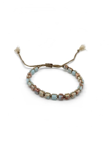 Zosimi Beads - Cubes Gemstone Bracelet - Light Blue/Red Jasper