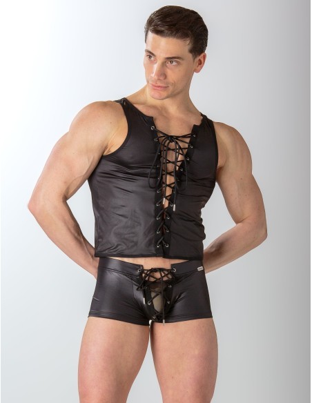 WOH - Night Universe Lace-Up Tanktop - Black Leatherette