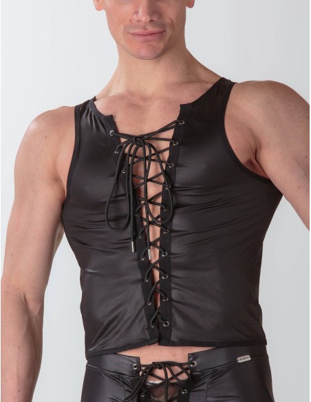 WOH - Night Universe Lace-Up Tanktop - Black Leatherette