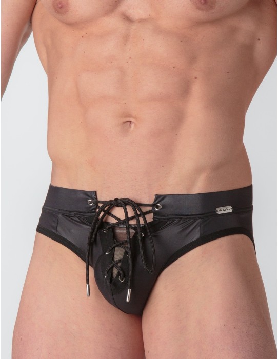 WOH - Night Universe Lace-Up Briefs - Black Leatherette