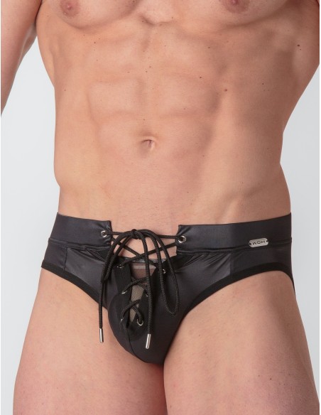 WOH - Night Universe Lace-Up Briefs - Black Leatherette