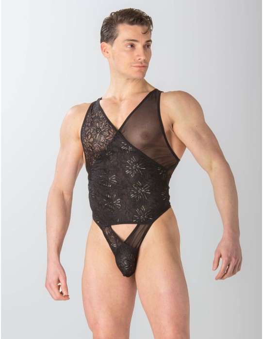 WOH - Pure Seduction Gold Lace Bodysuit - Black