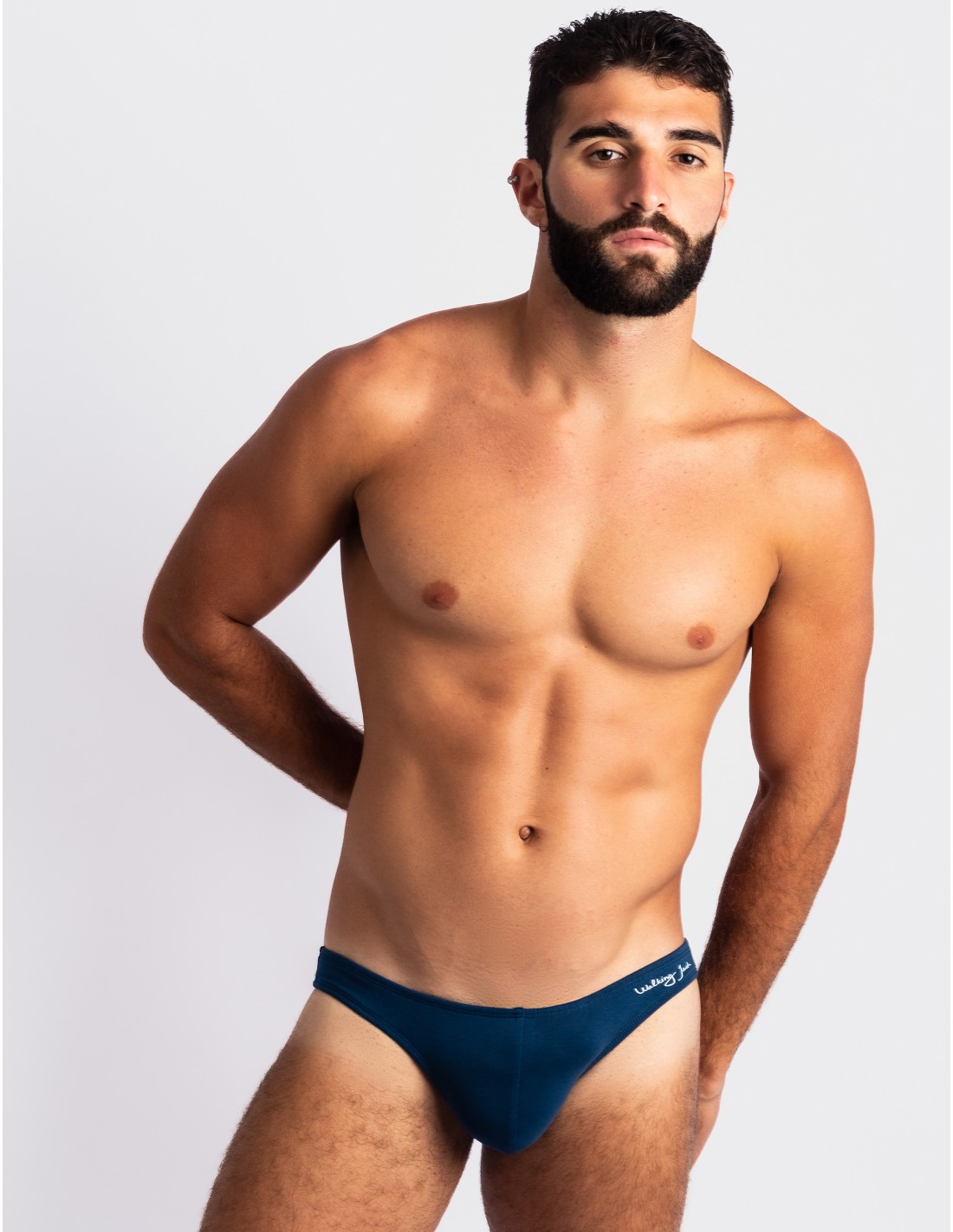 Men's contemporary bikini briefs by Walking Jack in navy blue
