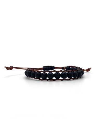 Zosimi Beads - Leather Bracelet - Black Lava Stones