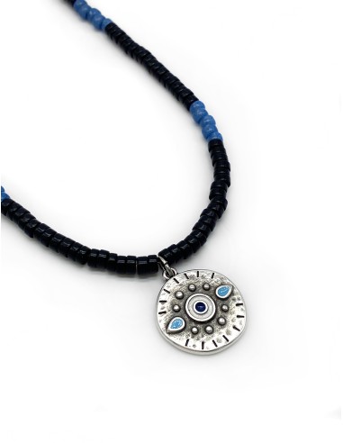 Zosimi Beads - Howlite necklace with Ethnic pendant - Black and Blue